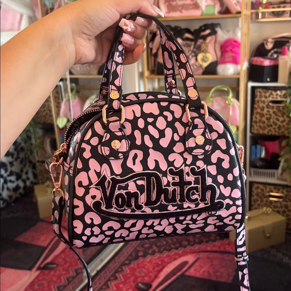 Von Dutch pink leopard bowler bag